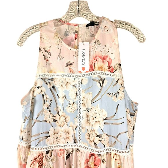 Floral Sleeveless Maxi Dress Lace Trim By Floryday Peach Blue Size XL NWT JH1771 - Picture 2 of 8
